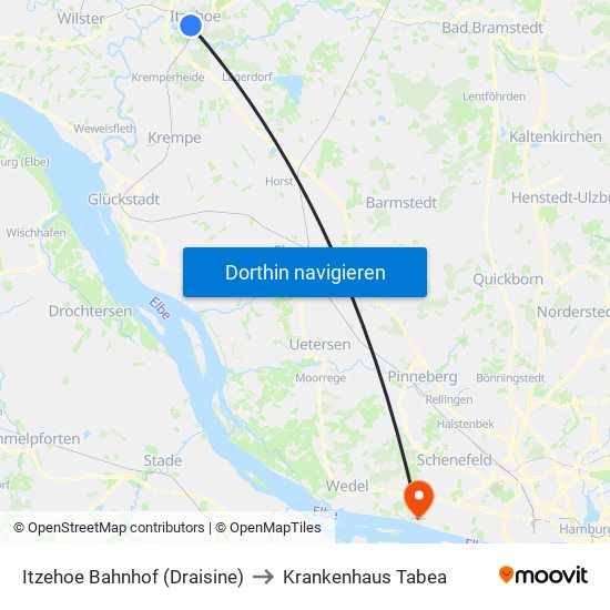 Itzehoe Bahnhof (Draisine) to Krankenhaus Tabea map