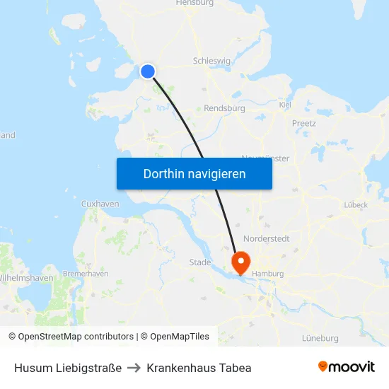 Husum Liebigstraße to Krankenhaus Tabea map