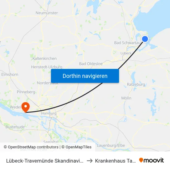 Lübeck-Travemünde Skandinavienkai to Krankenhaus Tabea map