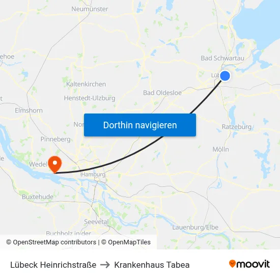 Lübeck Heinrichstraße to Krankenhaus Tabea map