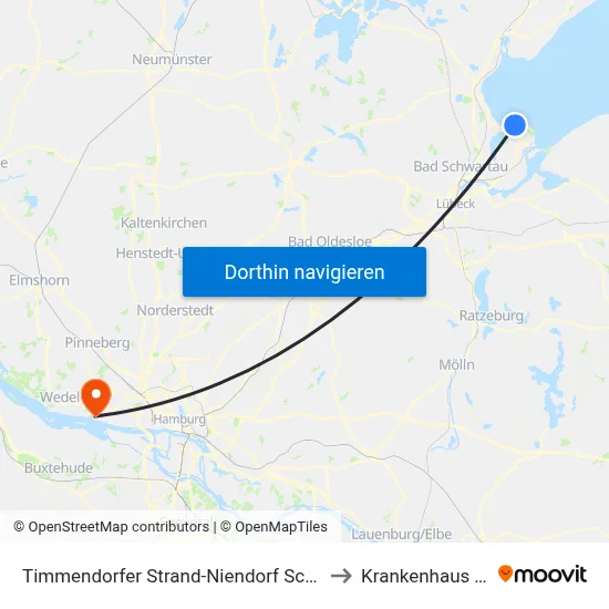 Timmendorfer Strand-Niendorf Schwimmhalle to Krankenhaus Tabea map