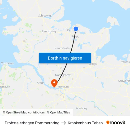 Probsteierhagen Pommernring to Krankenhaus Tabea map