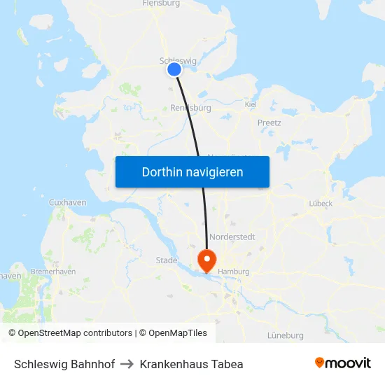 Schleswig Bahnhof to Krankenhaus Tabea map