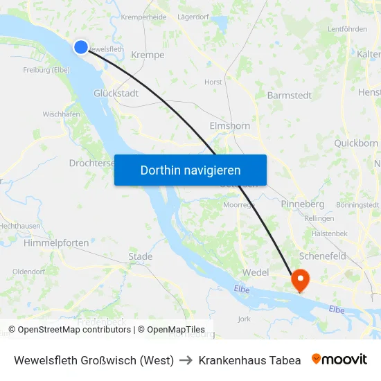 Wewelsfleth Großwisch (West) to Krankenhaus Tabea map