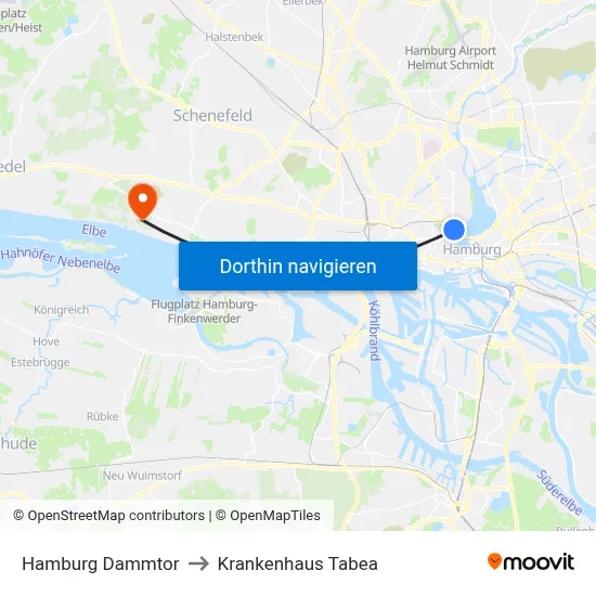 Hamburg Dammtor to Krankenhaus Tabea map