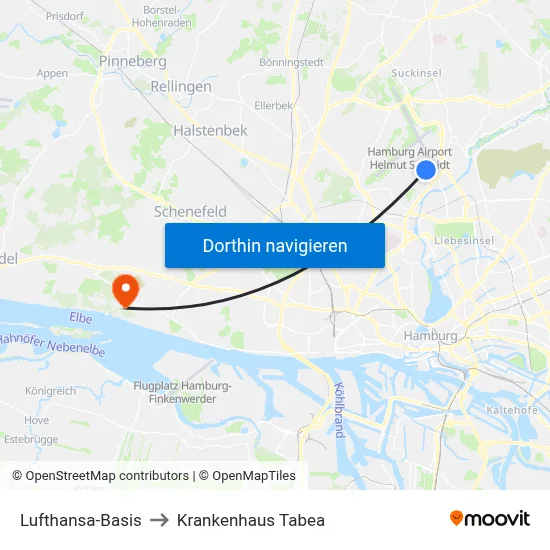 Lufthansa-Basis to Krankenhaus Tabea map
