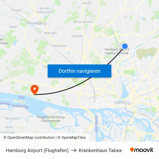 Hamburg Airport (Flughafen) to Krankenhaus Tabea map