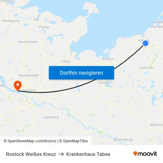 Rostock Weißes Kreuz to Krankenhaus Tabea map