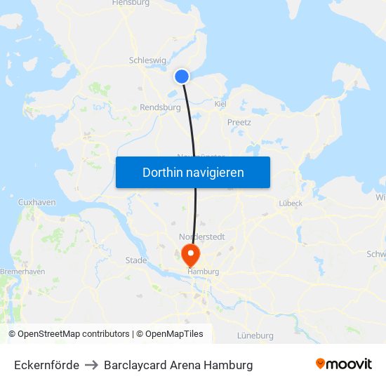 Eckernförde to Barclaycard Arena Hamburg map