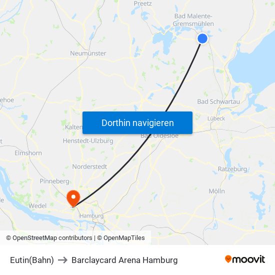 Eutin(Bahn) to Barclaycard Arena Hamburg map
