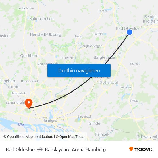 Bad Oldesloe to Barclaycard Arena Hamburg map