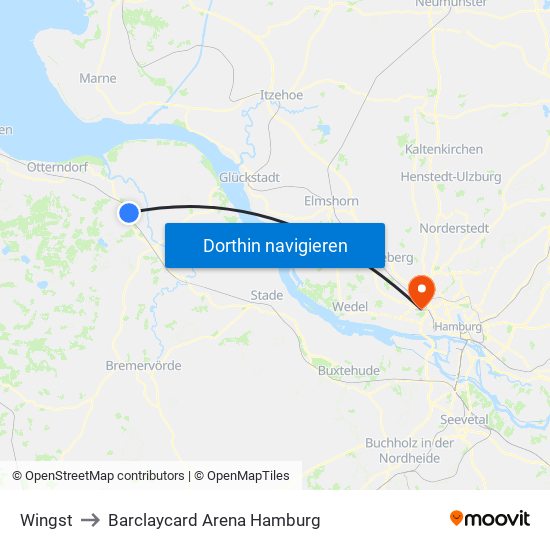 Wingst to Barclaycard Arena Hamburg map