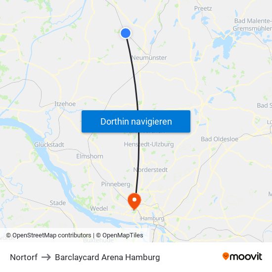 Nortorf to Barclaycard Arena Hamburg map