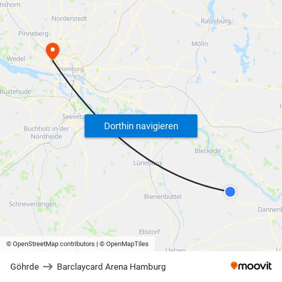 Göhrde to Barclaycard Arena Hamburg map