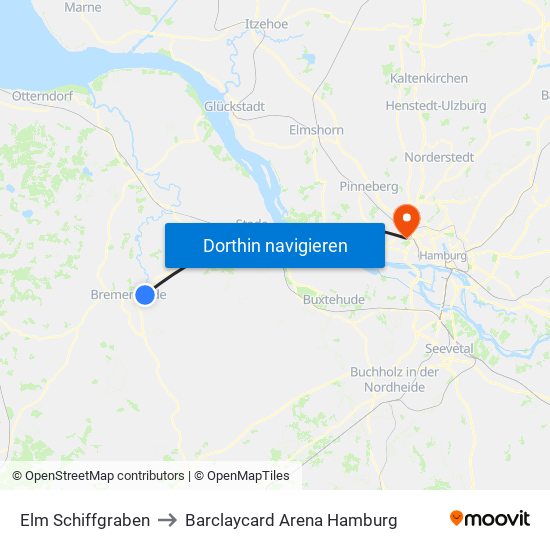 Elm Schiffgraben to Barclaycard Arena Hamburg map