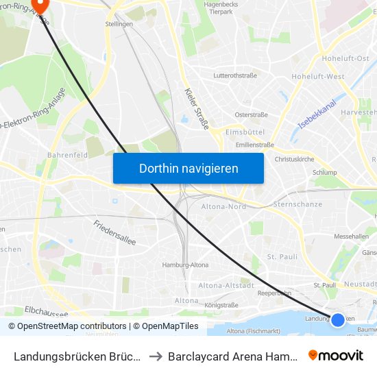 Landungsbrücken Brücke 1 to Barclaycard Arena Hamburg map