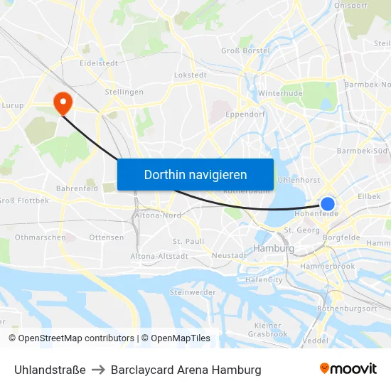 Uhlandstraße to Barclaycard Arena Hamburg map