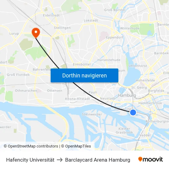 Hafencity Universität to Barclaycard Arena Hamburg map