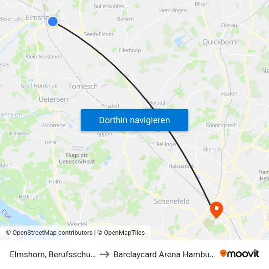 Elmshorn, Berufsschule to Barclaycard Arena Hamburg map
