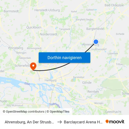 Ahrensburg, An Der Strusbek (Mitte) to Barclaycard Arena Hamburg map