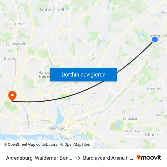Ahrensburg, Waldemar-Bonsels-Weg to Barclaycard Arena Hamburg map