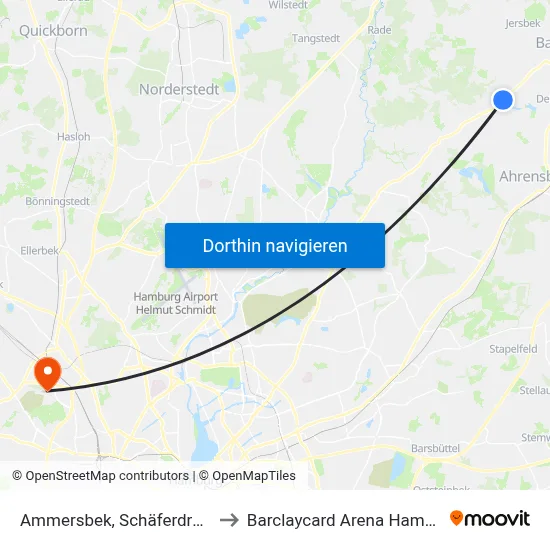 Ammersbek, Schäferdresch to Barclaycard Arena Hamburg map