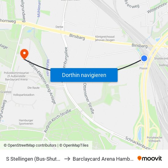 S Stellingen (Bus-Shuttle) to Barclaycard Arena Hamburg map