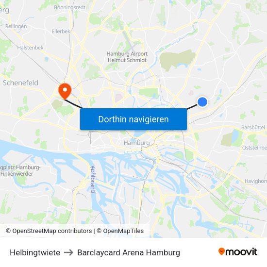 Helbingtwiete to Barclaycard Arena Hamburg map