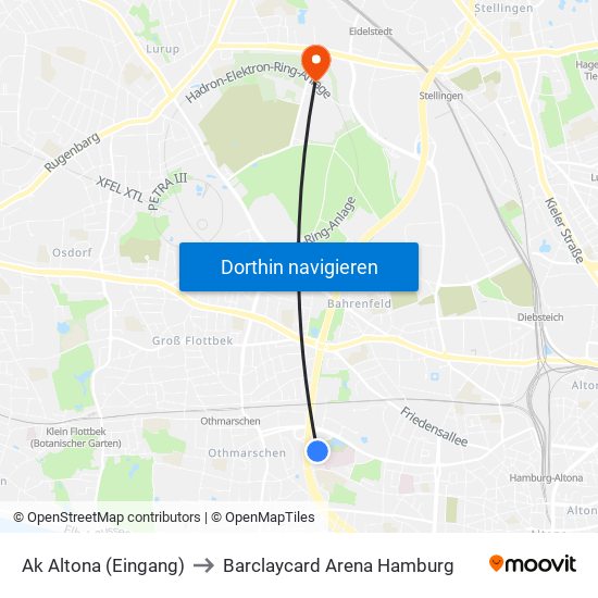 Ak Altona (Eingang) to Barclaycard Arena Hamburg map