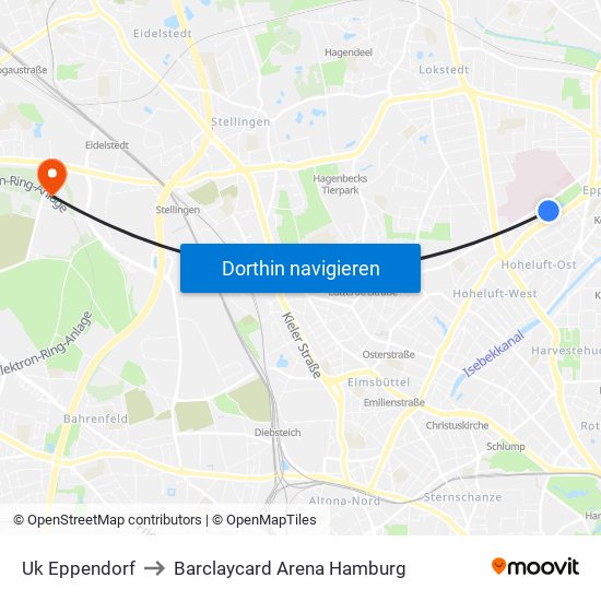 Uk Eppendorf to Barclaycard Arena Hamburg map