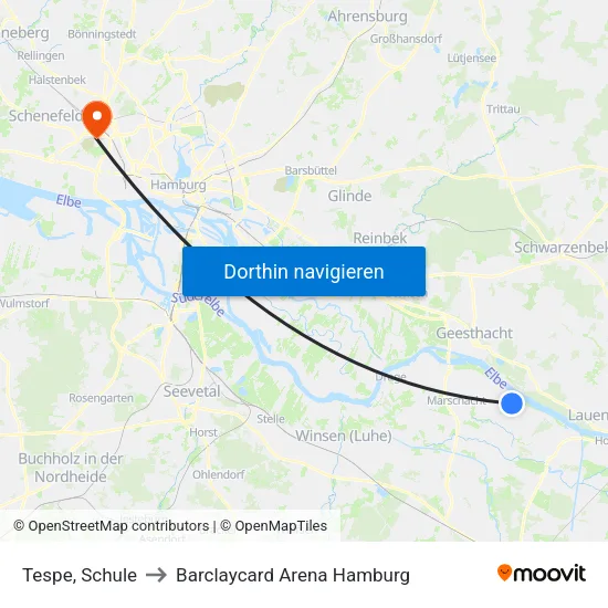 Tespe, Schule to Barclaycard Arena Hamburg map