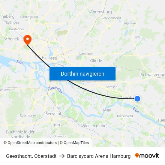 Geesthacht, Oberstadt to Barclaycard Arena Hamburg map