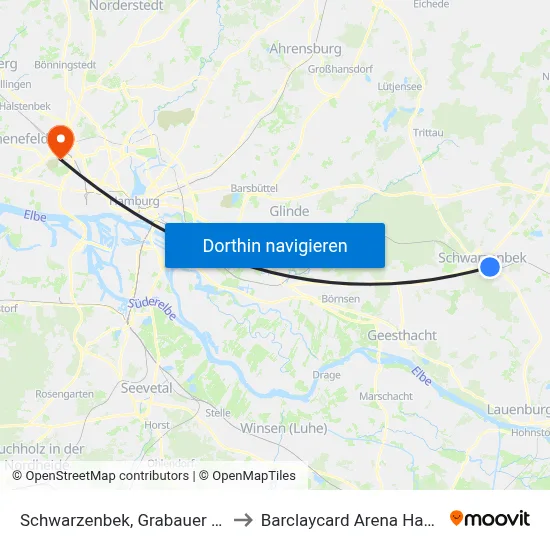 Schwarzenbek, Grabauer Straße to Barclaycard Arena Hamburg map