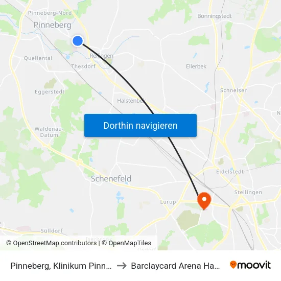Pinneberg, Klinikum Pinneberg to Barclaycard Arena Hamburg map