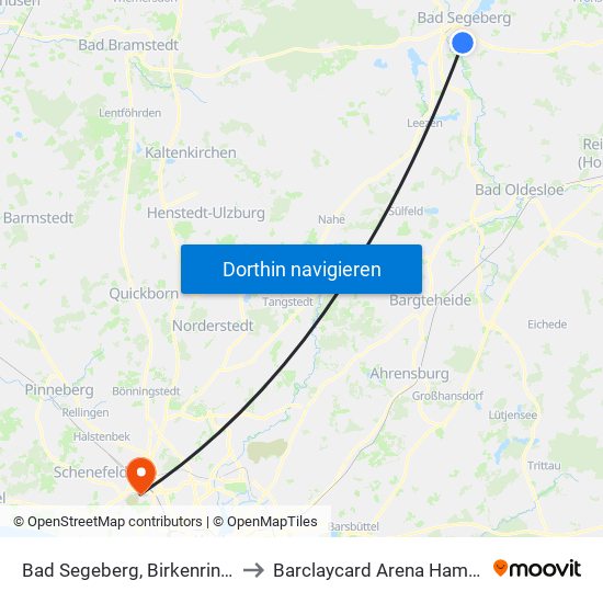 Bad Segeberg, Birkenring 16 to Barclaycard Arena Hamburg map