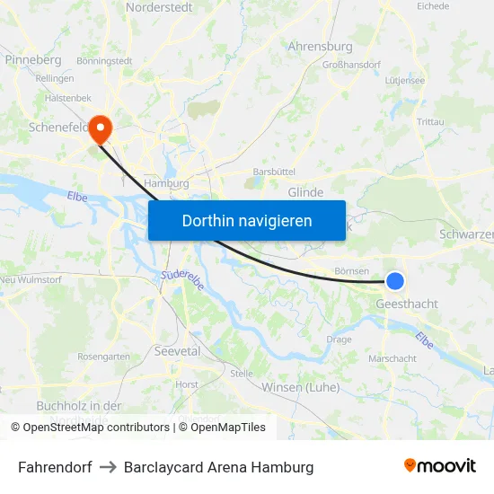 Fahrendorf to Barclaycard Arena Hamburg map