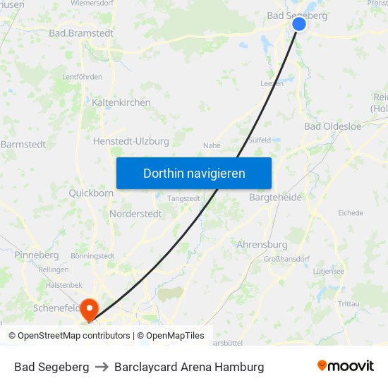 Bad Segeberg to Barclaycard Arena Hamburg map