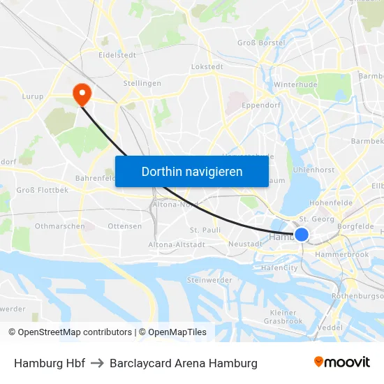 Hamburg Hbf to Barclaycard Arena Hamburg map