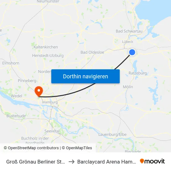 Groß Grönau Berliner Straße to Barclaycard Arena Hamburg map