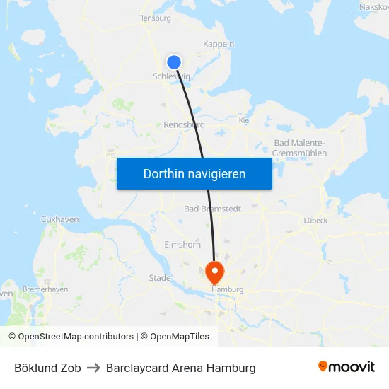 Böklund Zob to Barclaycard Arena Hamburg map