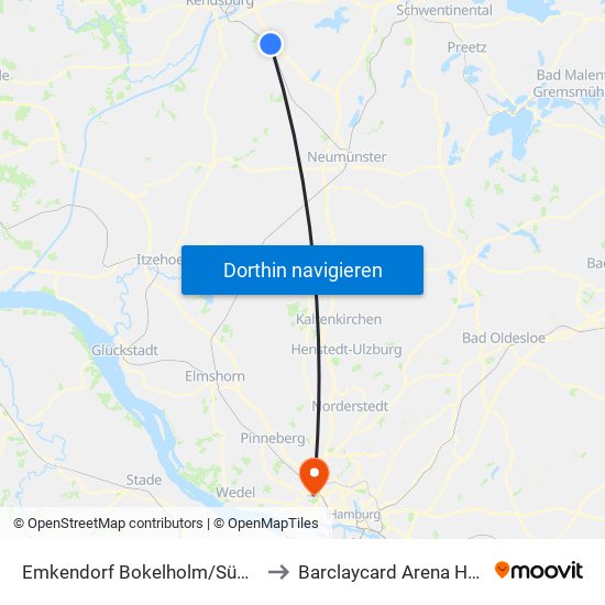 Emkendorf Bokelholm/Süderstraße to Barclaycard Arena Hamburg map