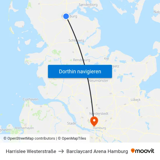 Harrislee Westerstraße to Barclaycard Arena Hamburg map