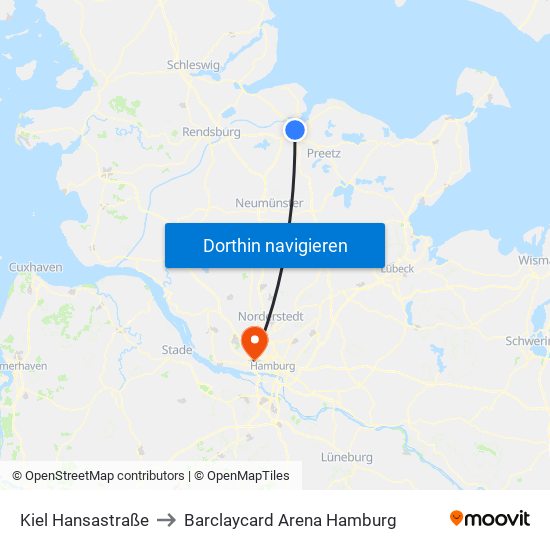 Kiel Hansastraße to Barclaycard Arena Hamburg map