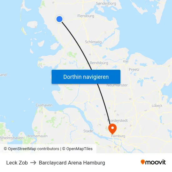 Leck Zob to Barclaycard Arena Hamburg map