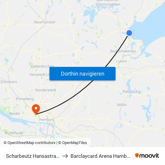 Scharbeutz Hansastraße to Barclaycard Arena Hamburg map