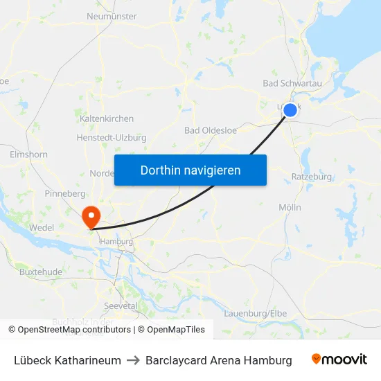 Lübeck Katharineum to Barclaycard Arena Hamburg map