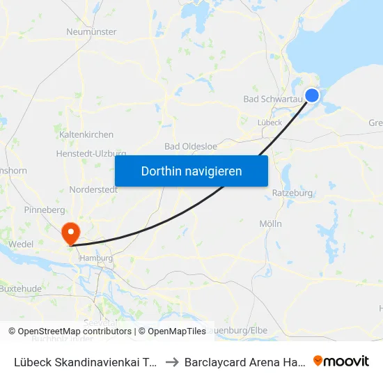 Lübeck Skandinavienkai Terminal to Barclaycard Arena Hamburg map