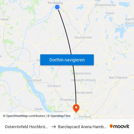 Osterrönfeld Hochbrücke to Barclaycard Arena Hamburg map