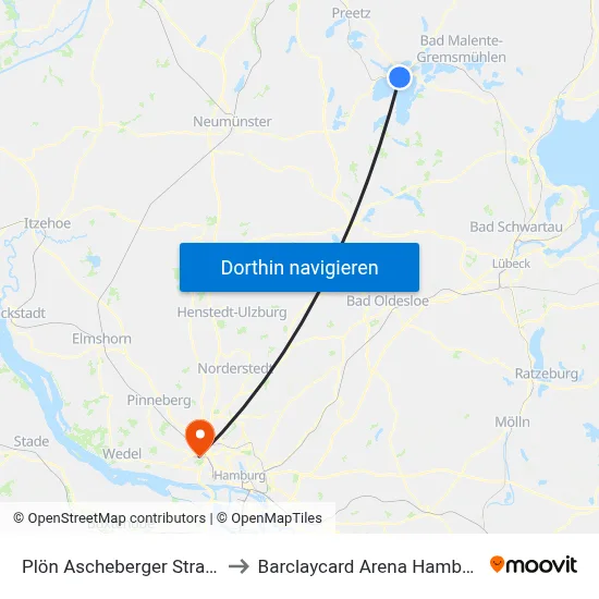 Plön Ascheberger Straße to Barclaycard Arena Hamburg map