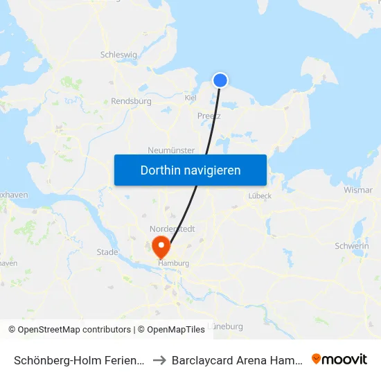 Schönberg-Holm Ferienpark to Barclaycard Arena Hamburg map